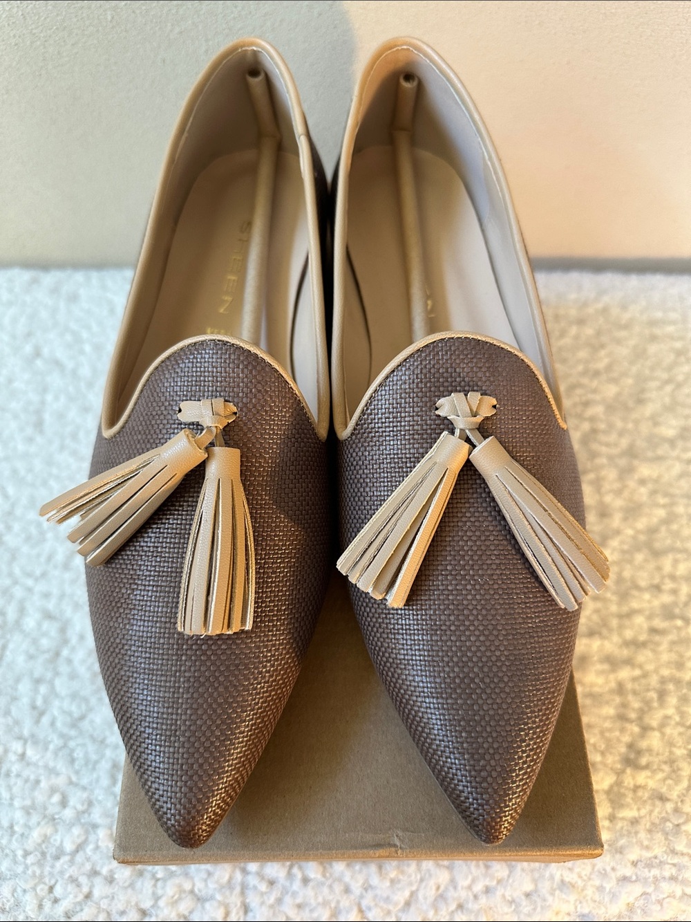 Sheen Made In Italy Brown Leather Textured Tassel Loafers